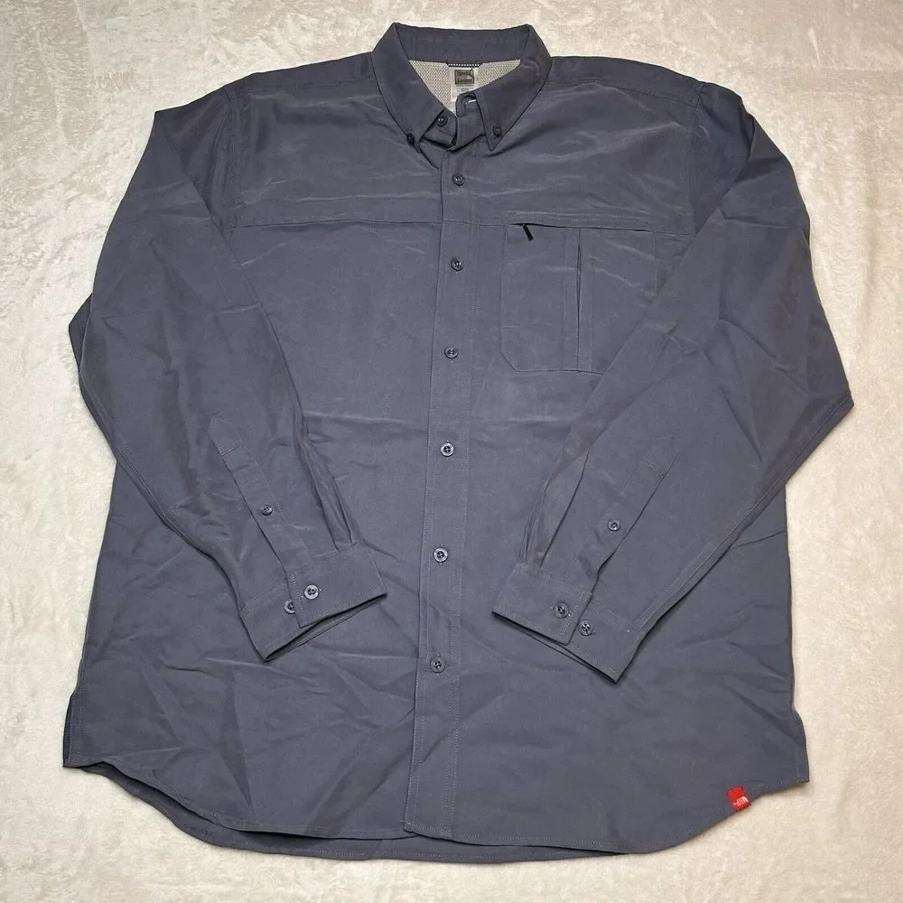 The Northface Mens XL ACCX Gray Roll Tab Long Sleeve Button Down Hiking Shirt